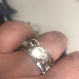 Size 10 ring-costume jewelry, silver color with copper colored trim. Hardly worn